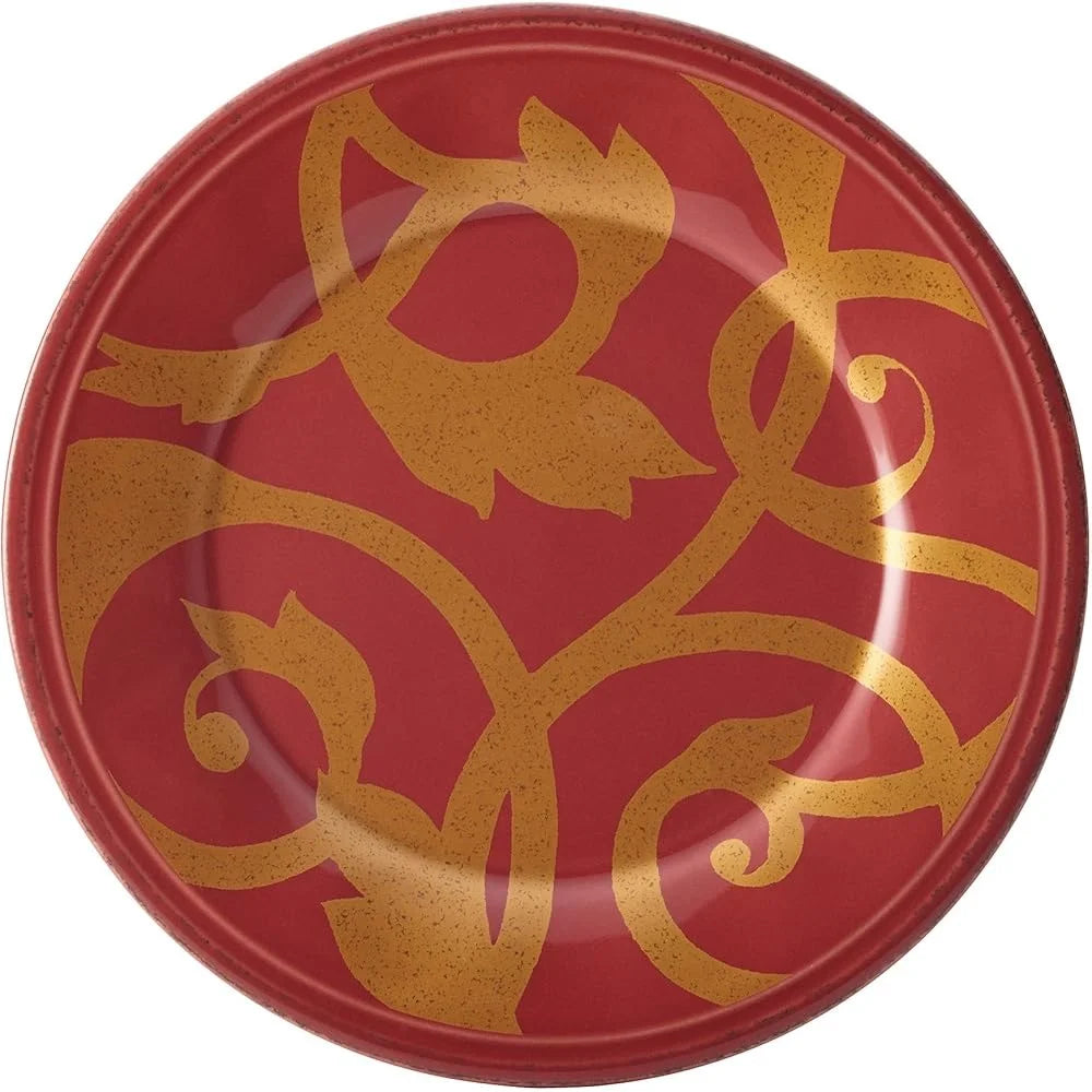 Gold Scroll 4-Piece Round Appetizer Plate Set – Elegant & Durable Stoneware