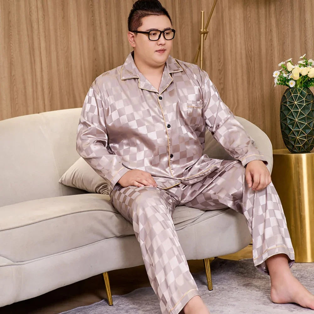 Plus Size Men’s Ice Silk Satin Pajama Set – Cool, Casual & Luxurious Sleepwear