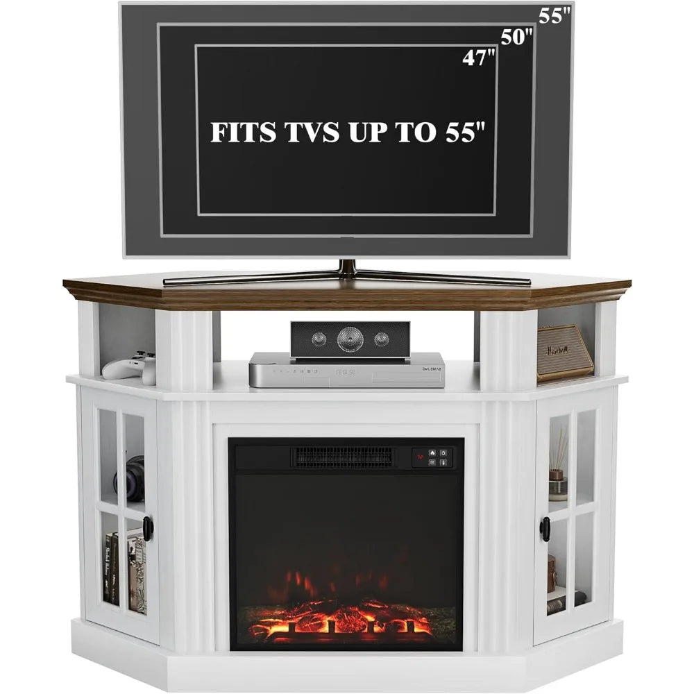 Corner TV Stand for TV Up to 55" with 18" Electric Fireplace, Entertainment Center
