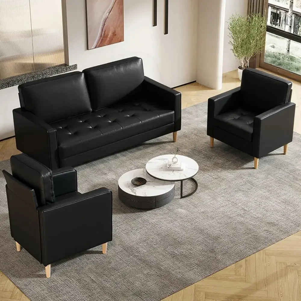 Mid-Century Modern 3-Piece Faux Leather Sectional Sofa Set