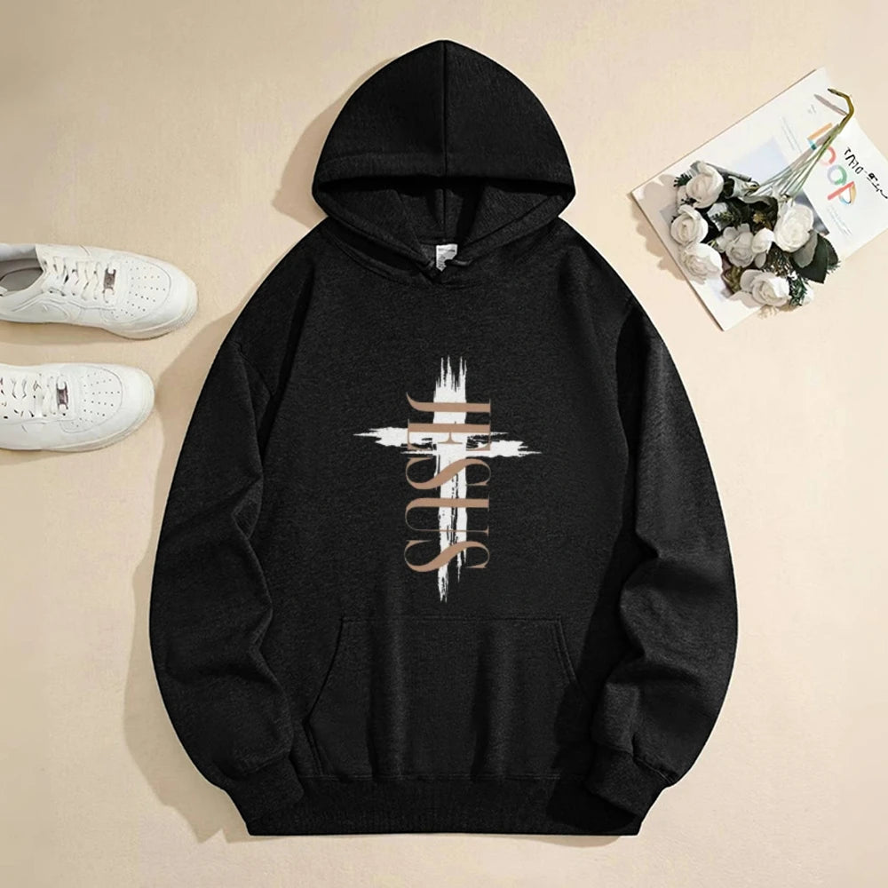 Thickened Fleece Hooded Pullover Sweatshirt – JESUS Print