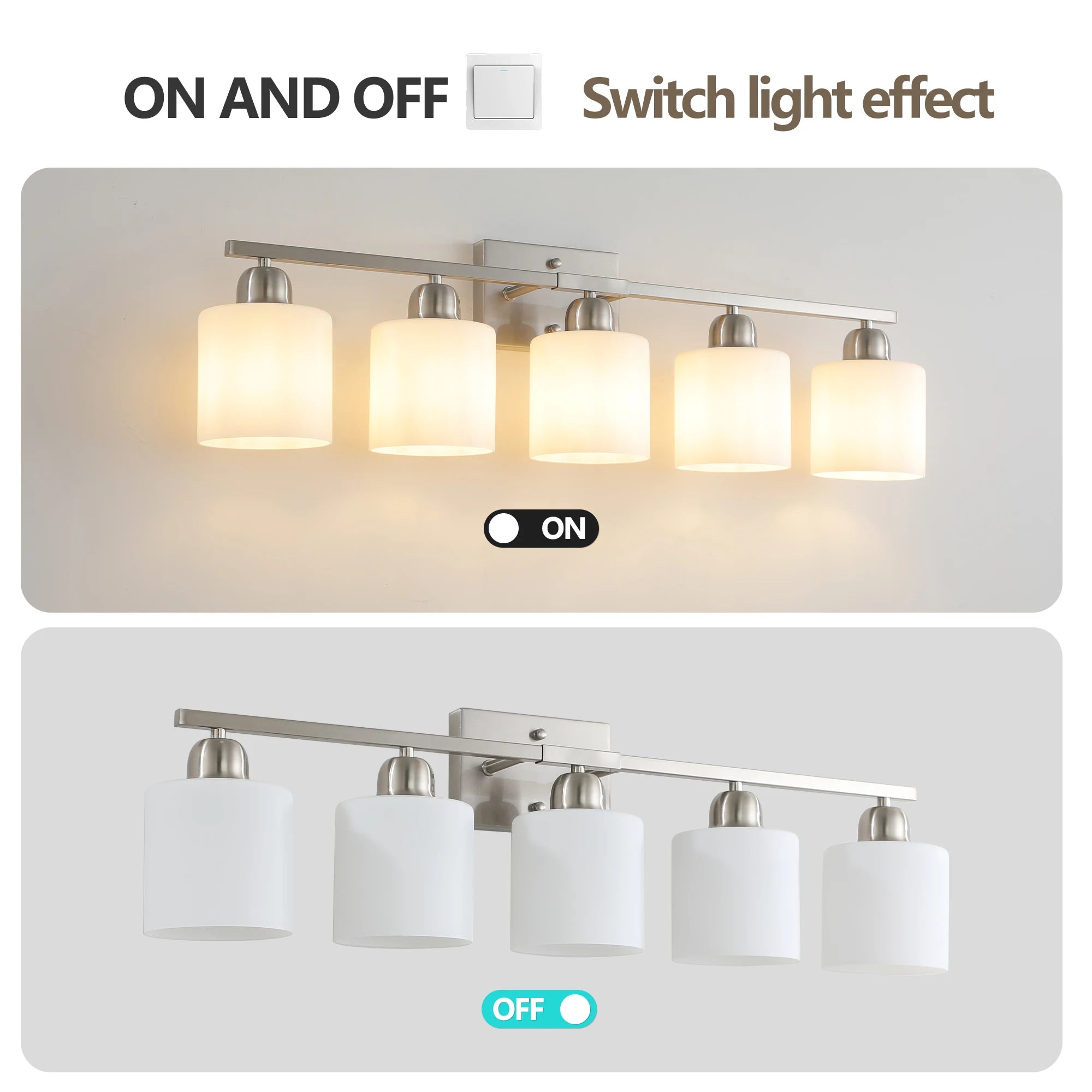 Milk Glass Bathroom Vanity Light Over Mirror, Matte Finish with Frosted Glass