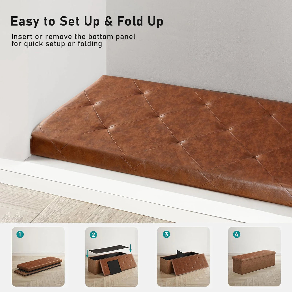 Tufted Faux Leather Storage Bench & Folding Ottoman