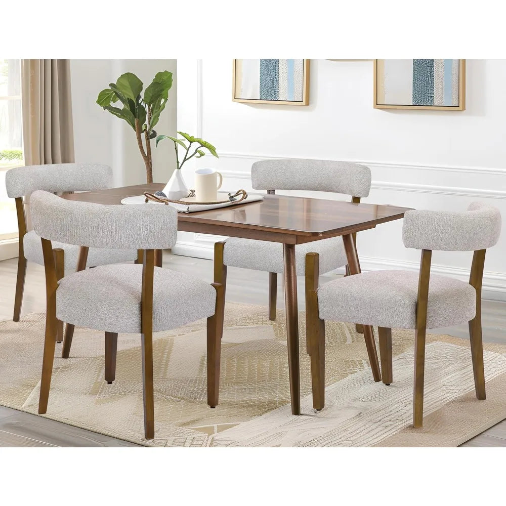 Wooden Dining Chairs, Set of 4, Upholstered Linen Fabric