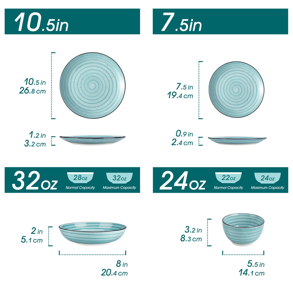 24-Piece Blue Handpainted Spiral Dinnerware Set