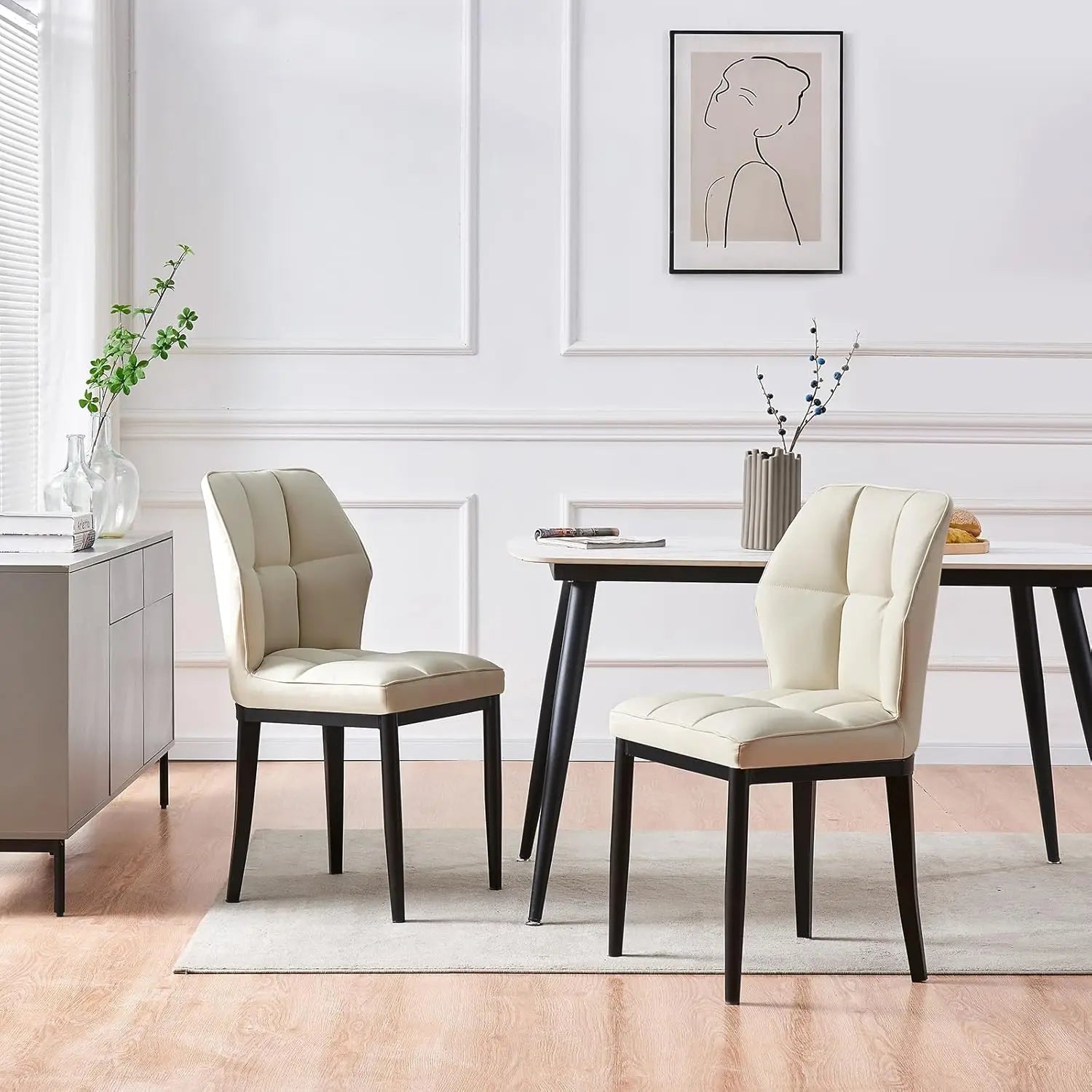 Set of 2 – Mid-Century Modern Upholstered Leather Dining Chairs