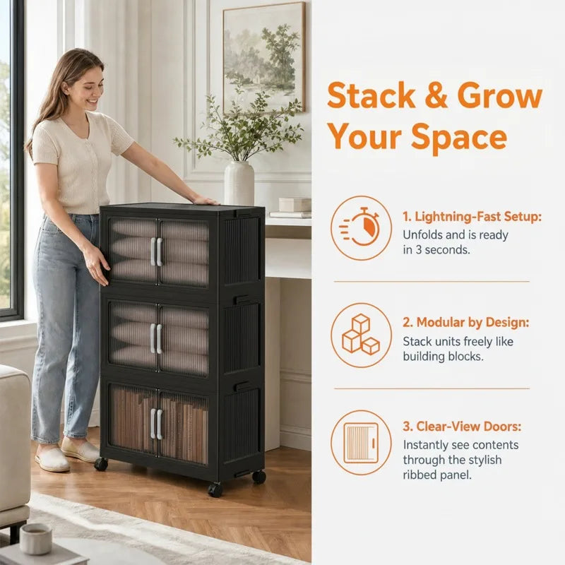 5-Tier Foldable Plastic Storage Cabinet with Wheels