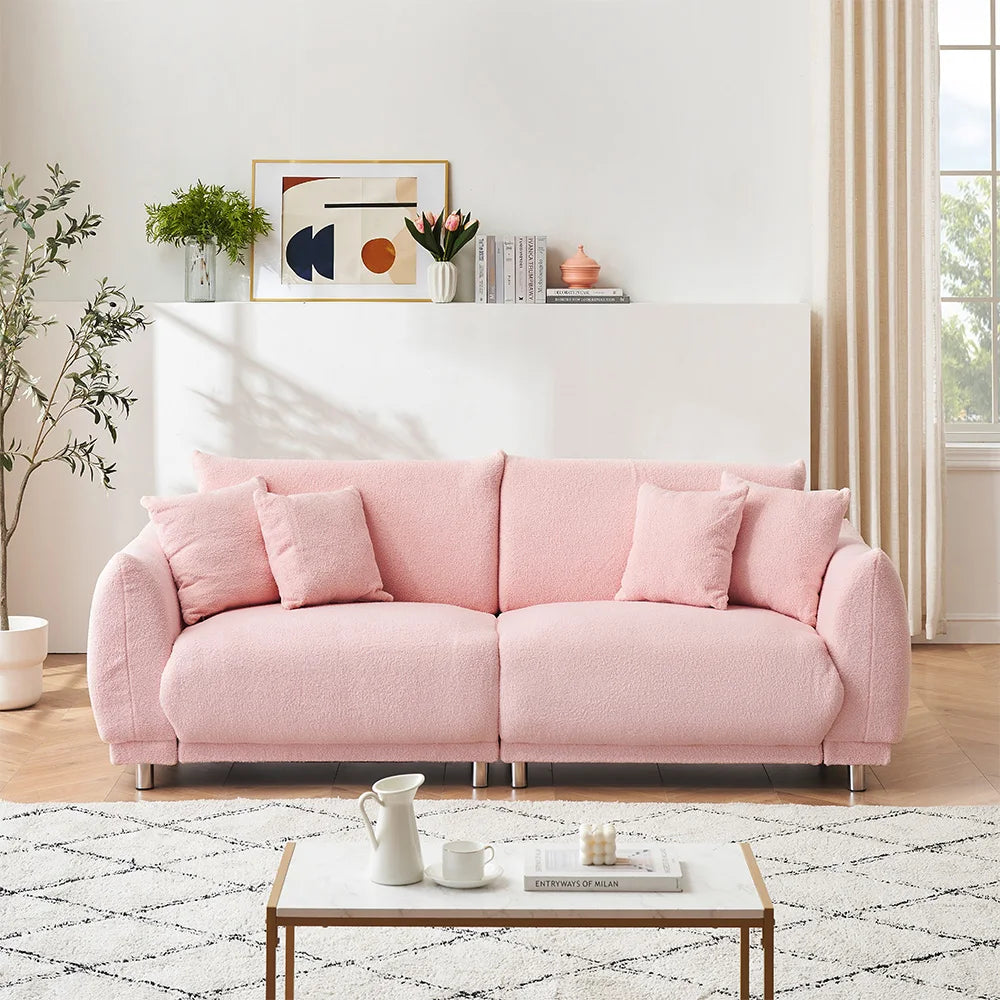 86.6-Inch Teddy Fleece Sofa with Four Throw Pillows