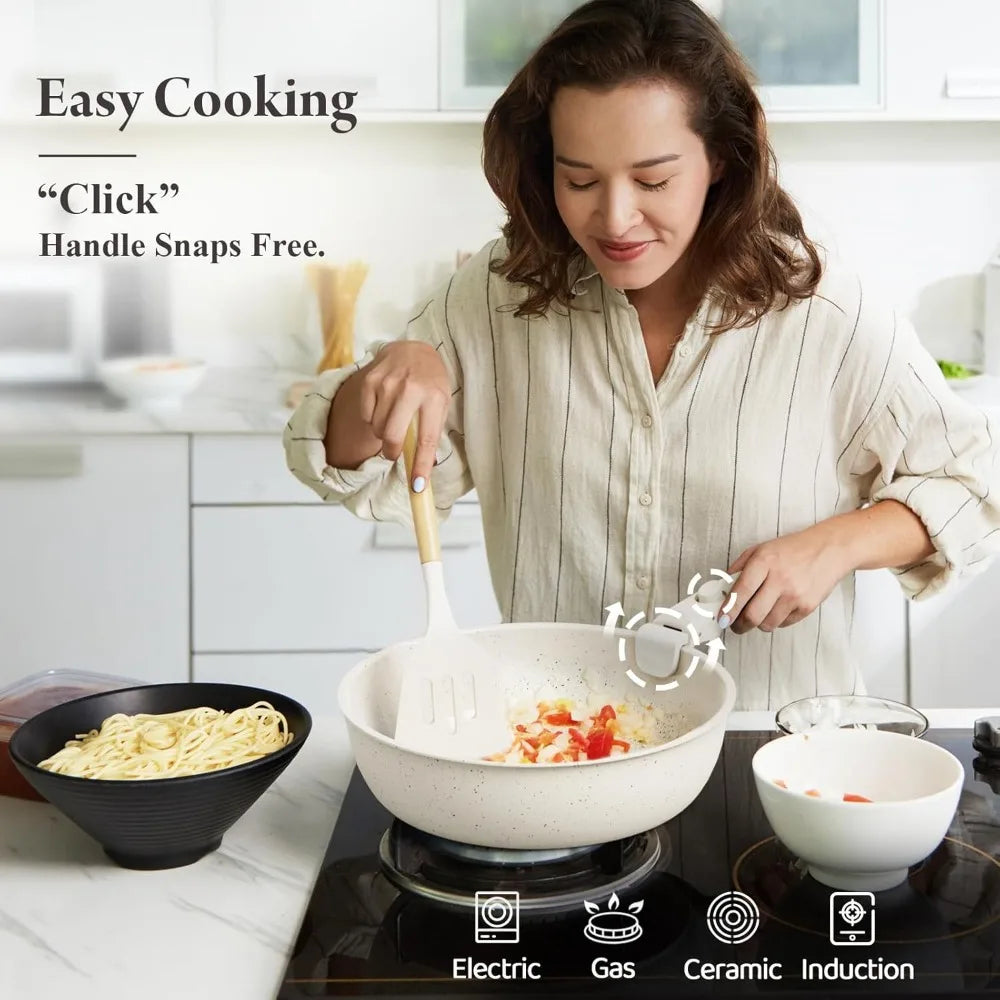 17-Piece Ceramic Nonstick Cookware Set with Removable Handles, Induction Compatible