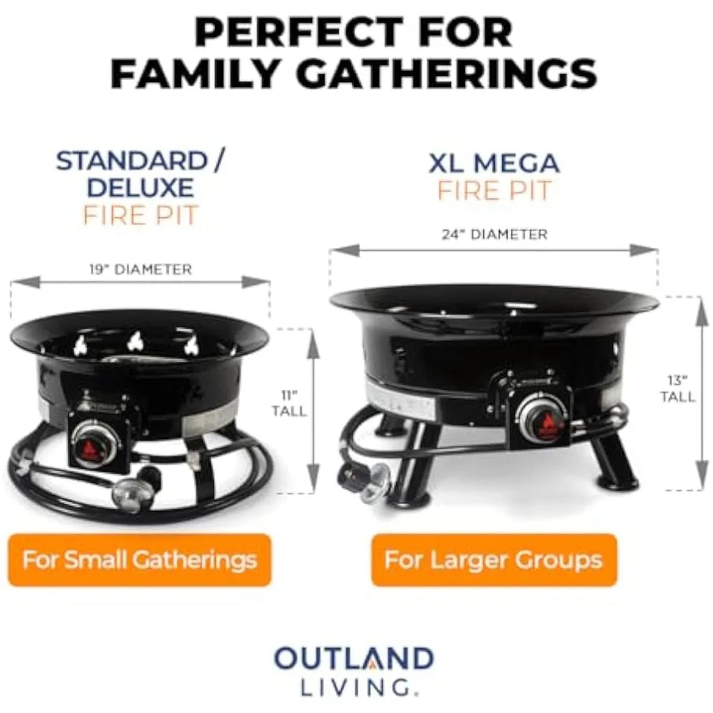 Round Portable Gas Fire Pit, 58K BTU Smokeless Outdoor Firebowl with Weatherproof Cover
