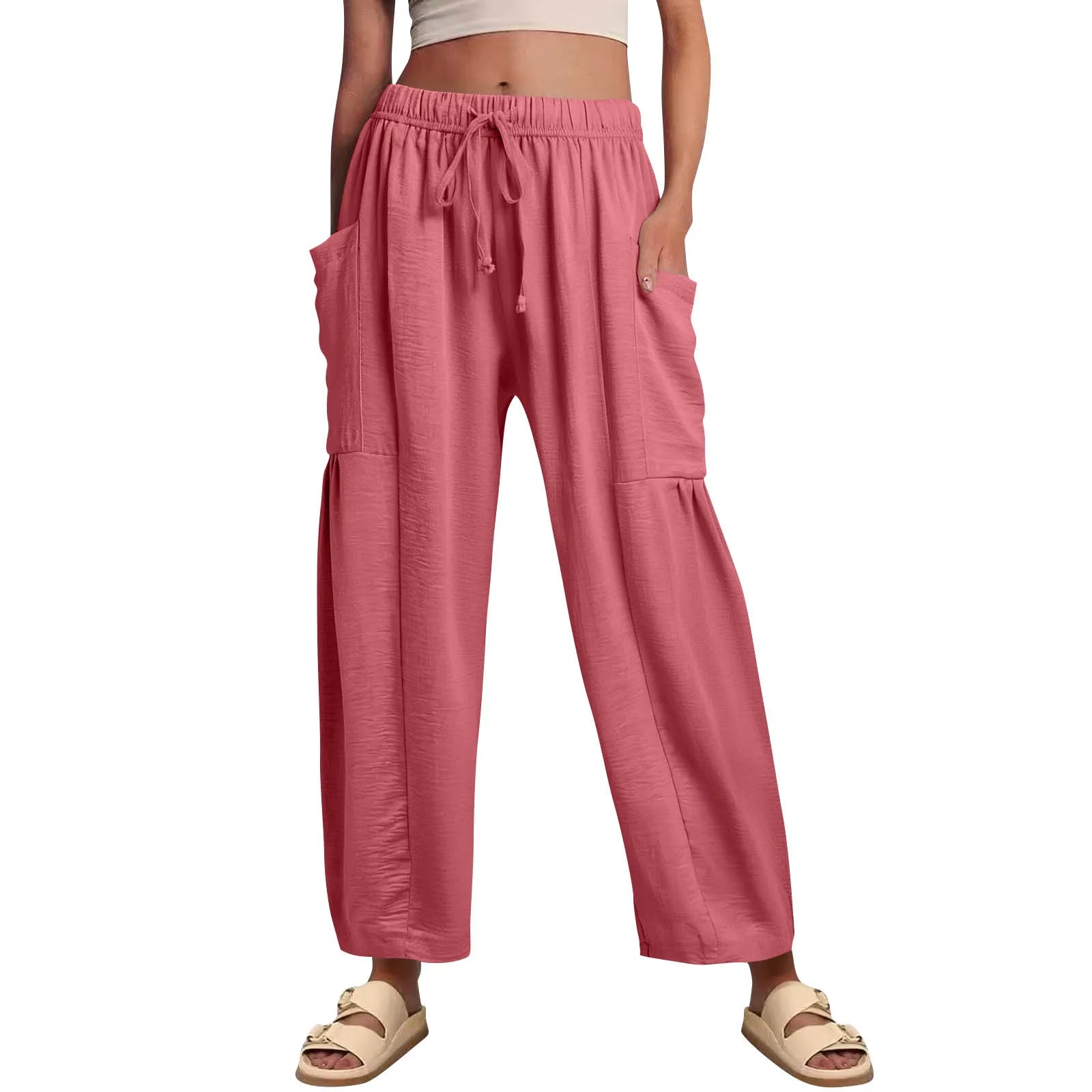 Women’s Plus Size Middle Waist Baggy Pants with Pockets – Korean Fashion