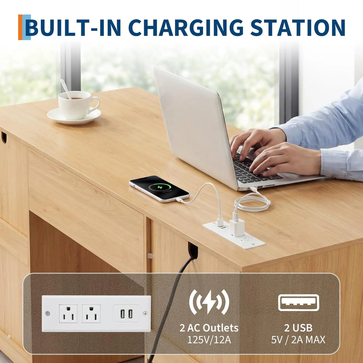 Farmhouse Office Desk with Charging Station