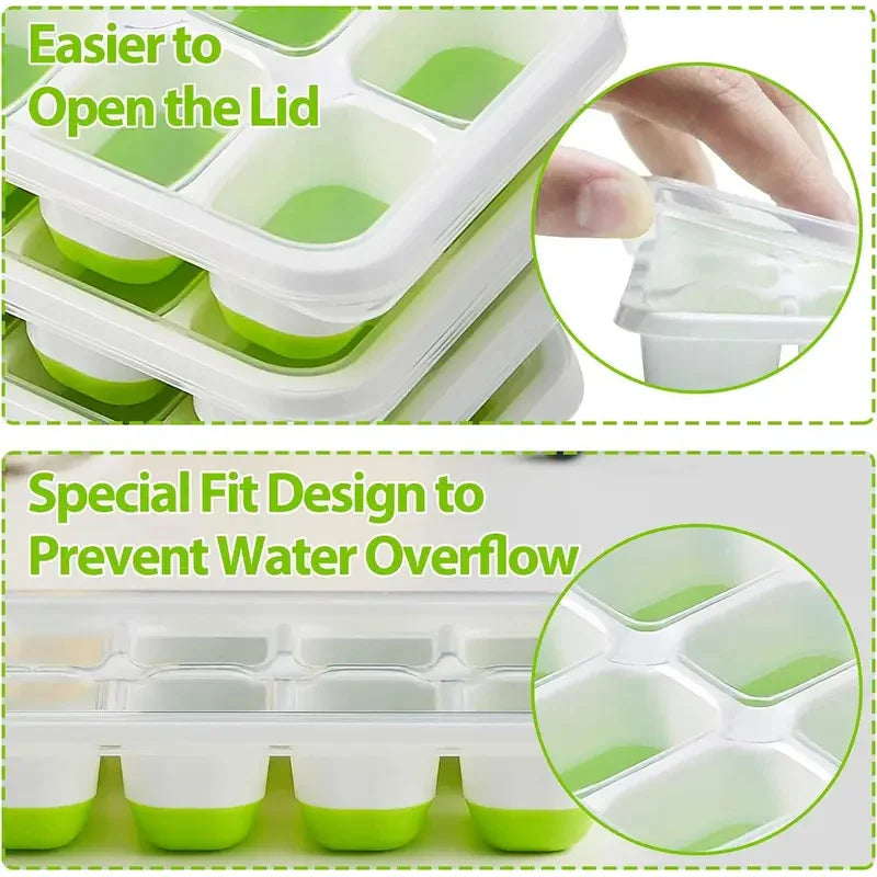 14-Cube Silicone Ice Cube Tray with Lid