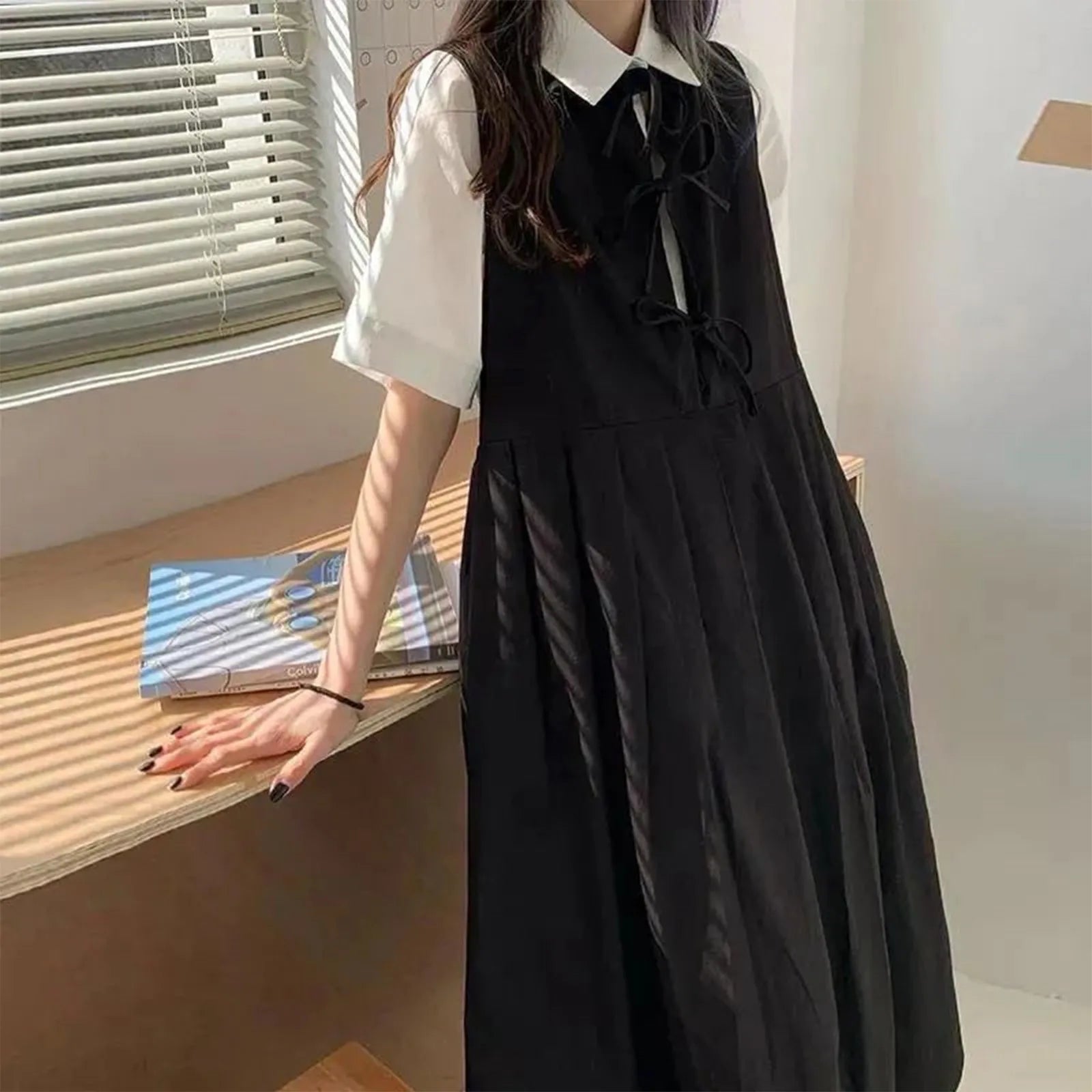 Women's Black Casual Swing T-Shirt Dress with Pockets