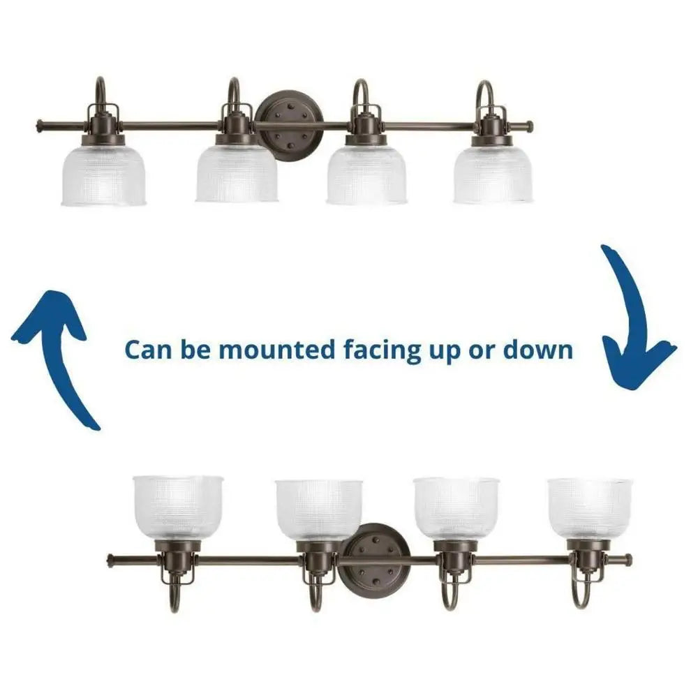 Vintage 4-Light Coastal Bath Vanity Fixture with Clear Prismatic Glass, Venetian Bronze