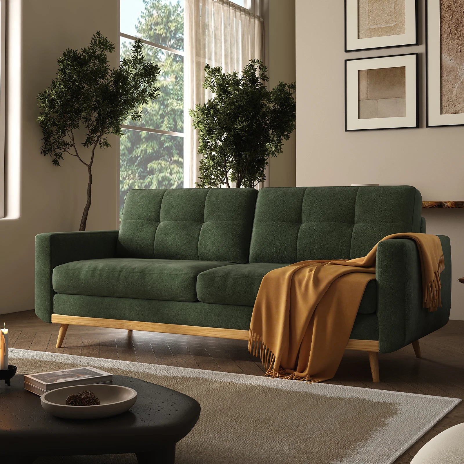 Mid-Century Modern Loveseat Sofa with Wooden Legs
