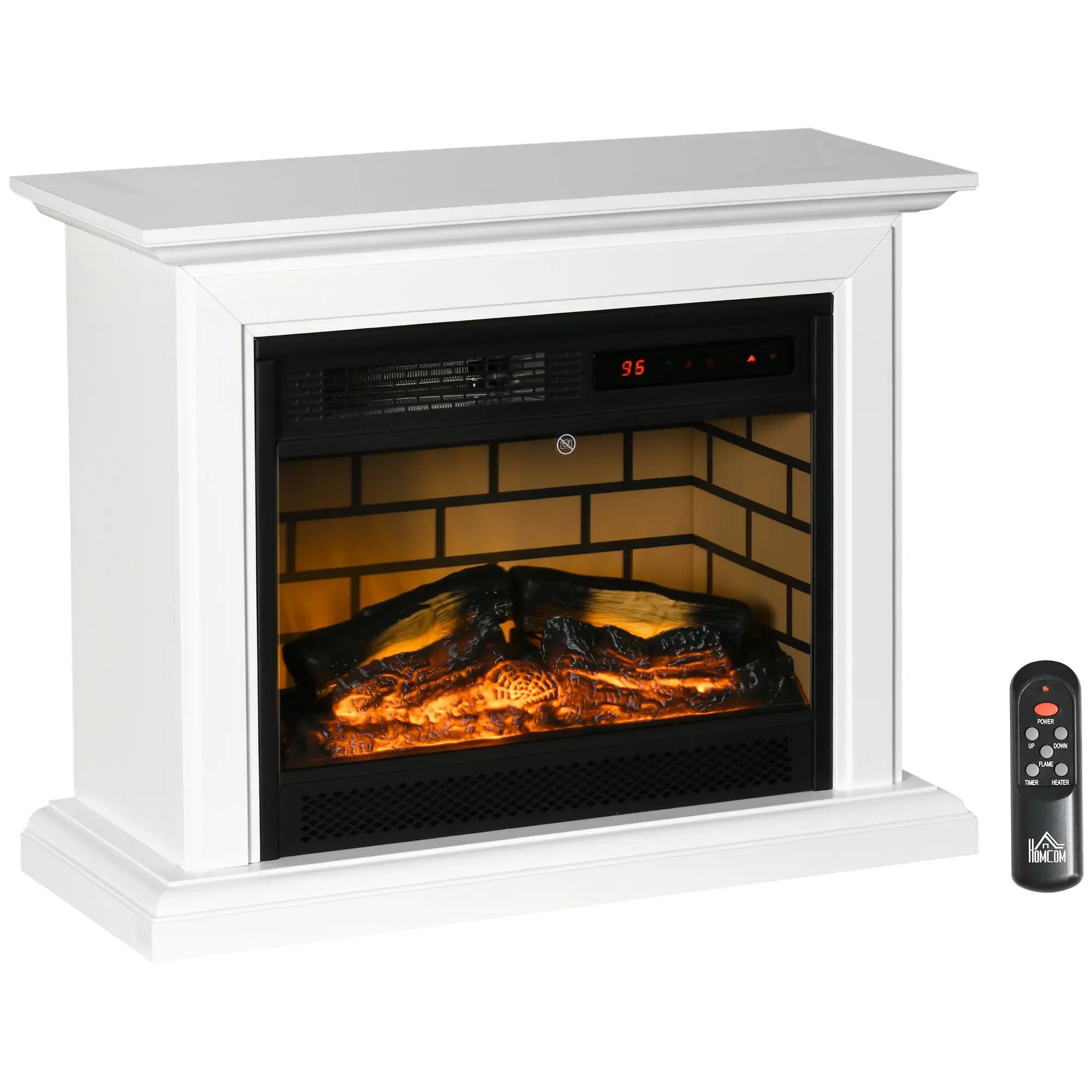 Electric Freestanding Fireplace Heater with Mantel, Dimmable Flame, Remote Control