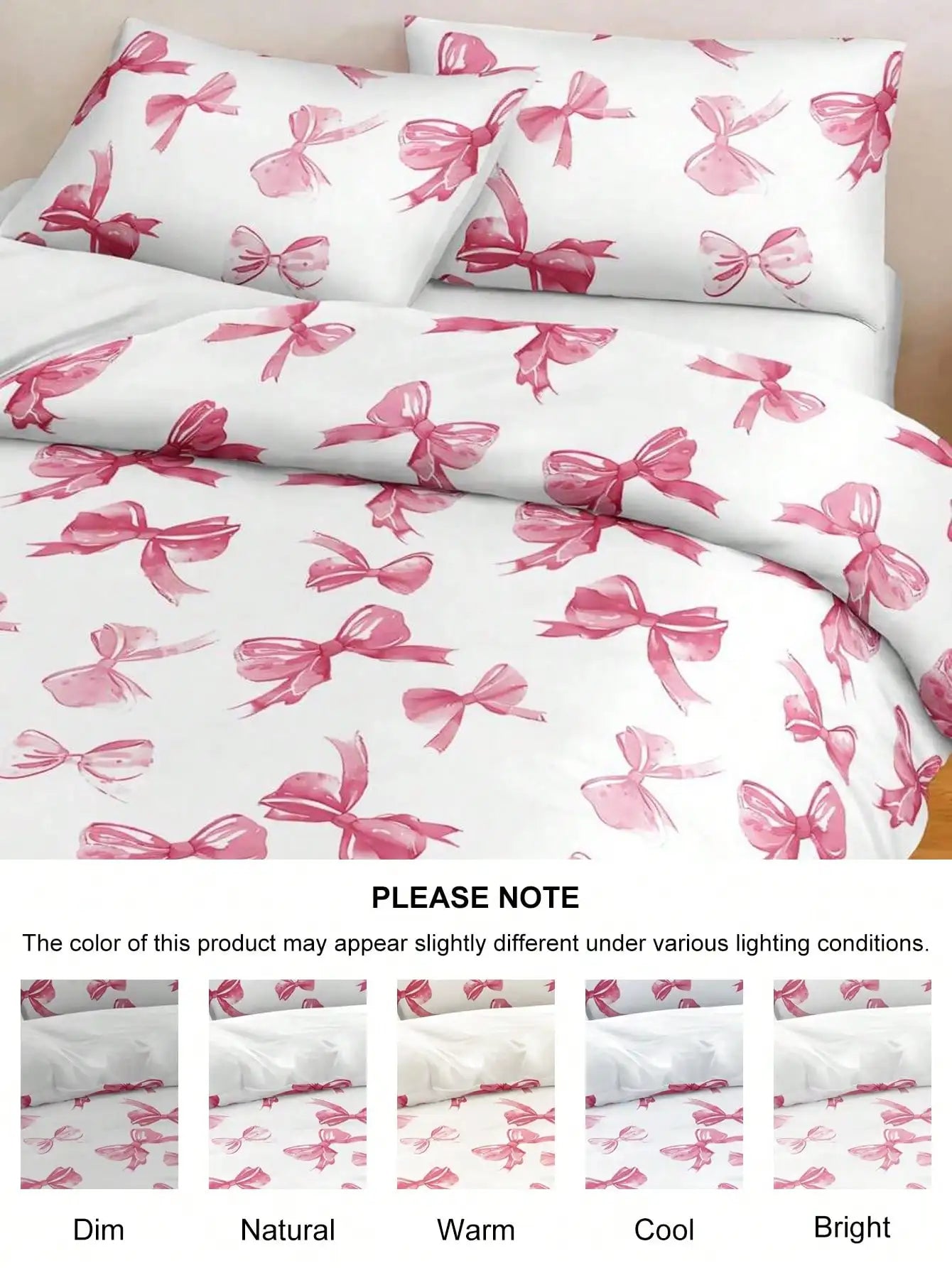 2/3-Piece Pink Bow Pattern Duvet Cover Set