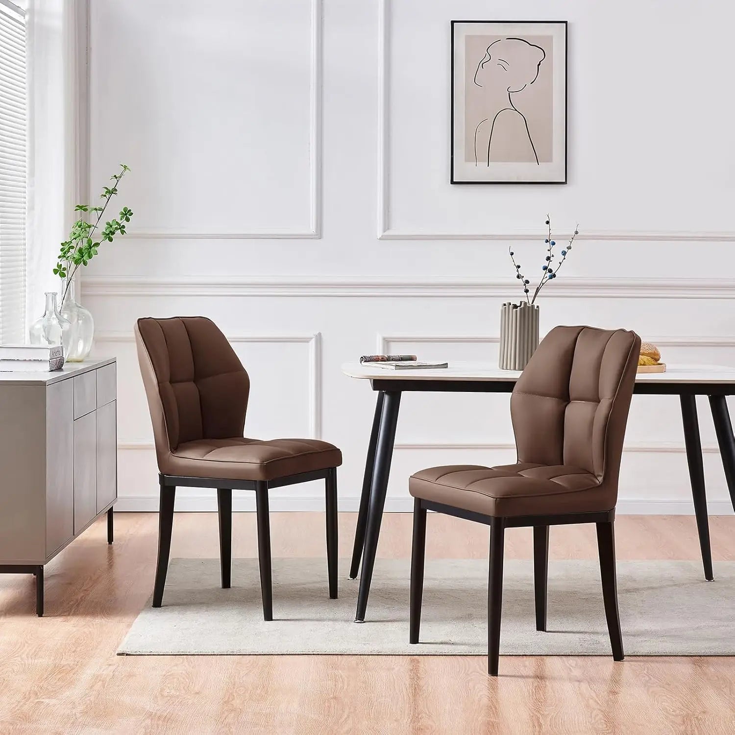 Set of 2 – Mid-Century Modern Upholstered Leather Dining Chairs