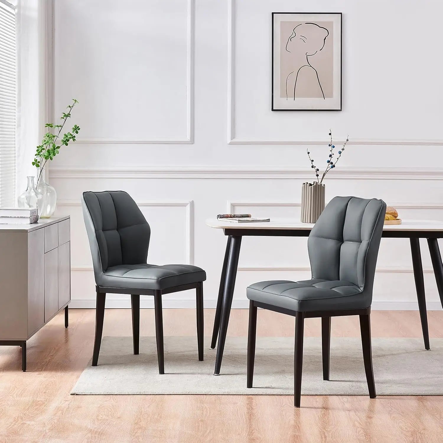 Set of 2 – Mid-Century Modern Upholstered Leather Dining Chairs