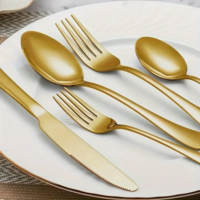 30/60-Piece Luxury Golden Flatware Set