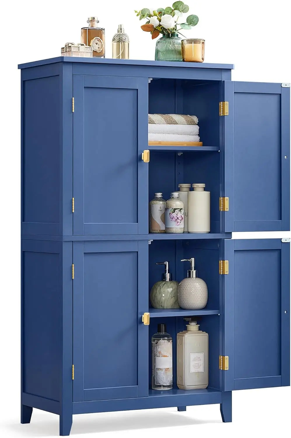 Bathroom Storage Cabinet with 4 Doors, Adjustable Shelves, 11.8 x 23.6 x 43.3