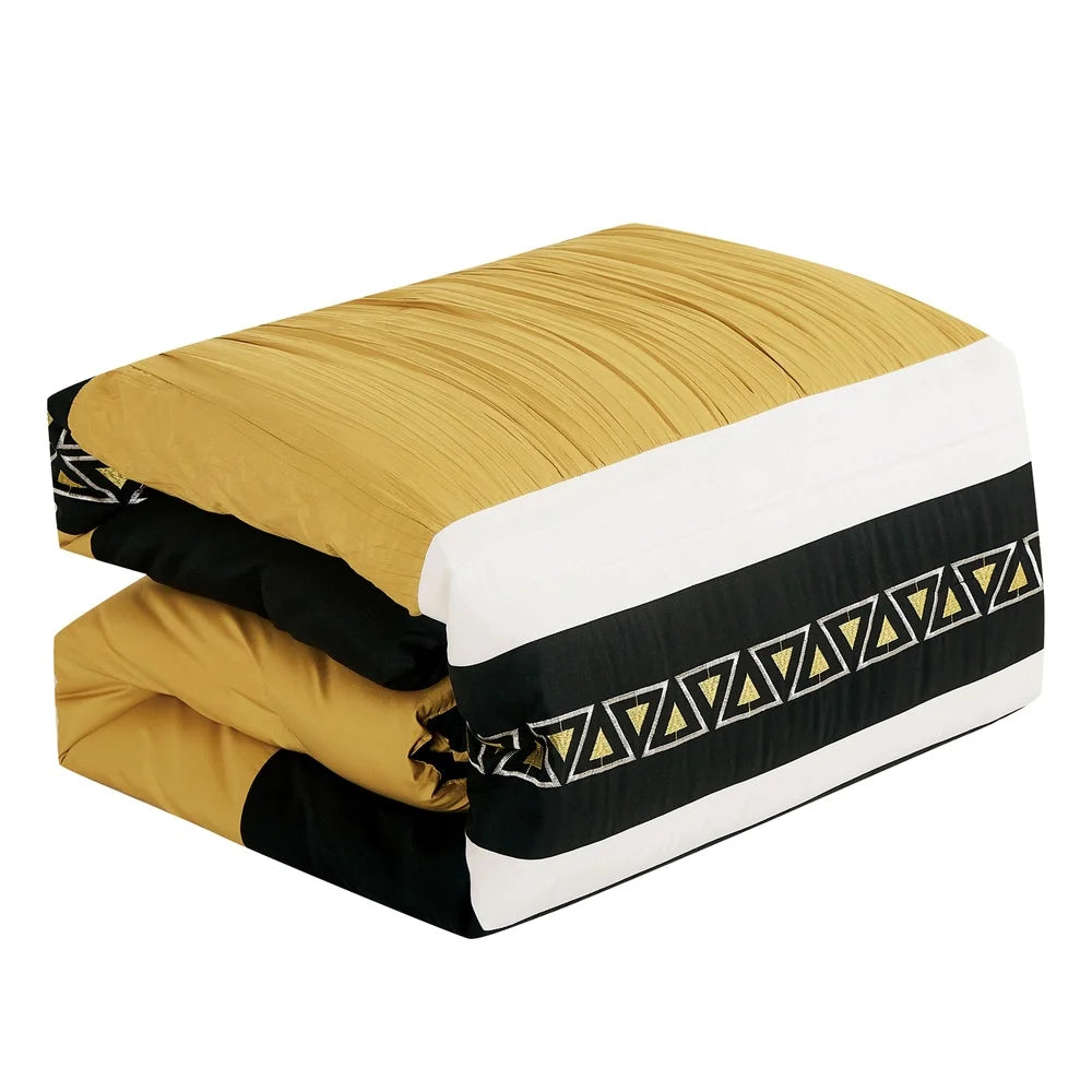Soft Luxurious 7 Piece Yellow Embroidered Queen Comforter Set, Machine Washable