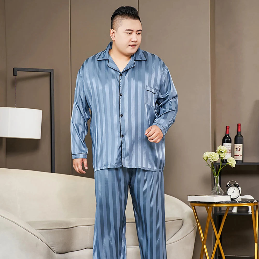 Plus Size Men’s Ice Silk Satin Pajama Set – Cool, Casual & Luxurious Sleepwear