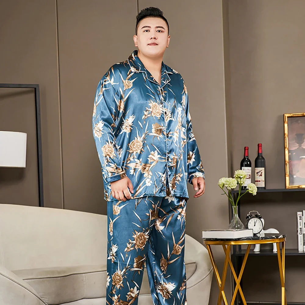 Plus Size Men’s Ice Silk Satin Pajama Set – Cool, Casual & Luxurious Sleepwear