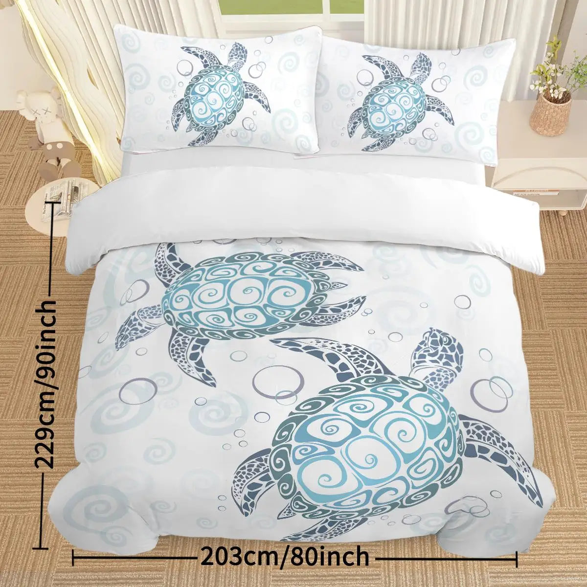 Aqua Teal Sea Comforter Set - 3 Piece Full Size Duvet Cover