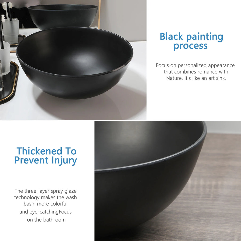 13" Round Stone Resin Vessel Sink with Drain Combo – Above Counter