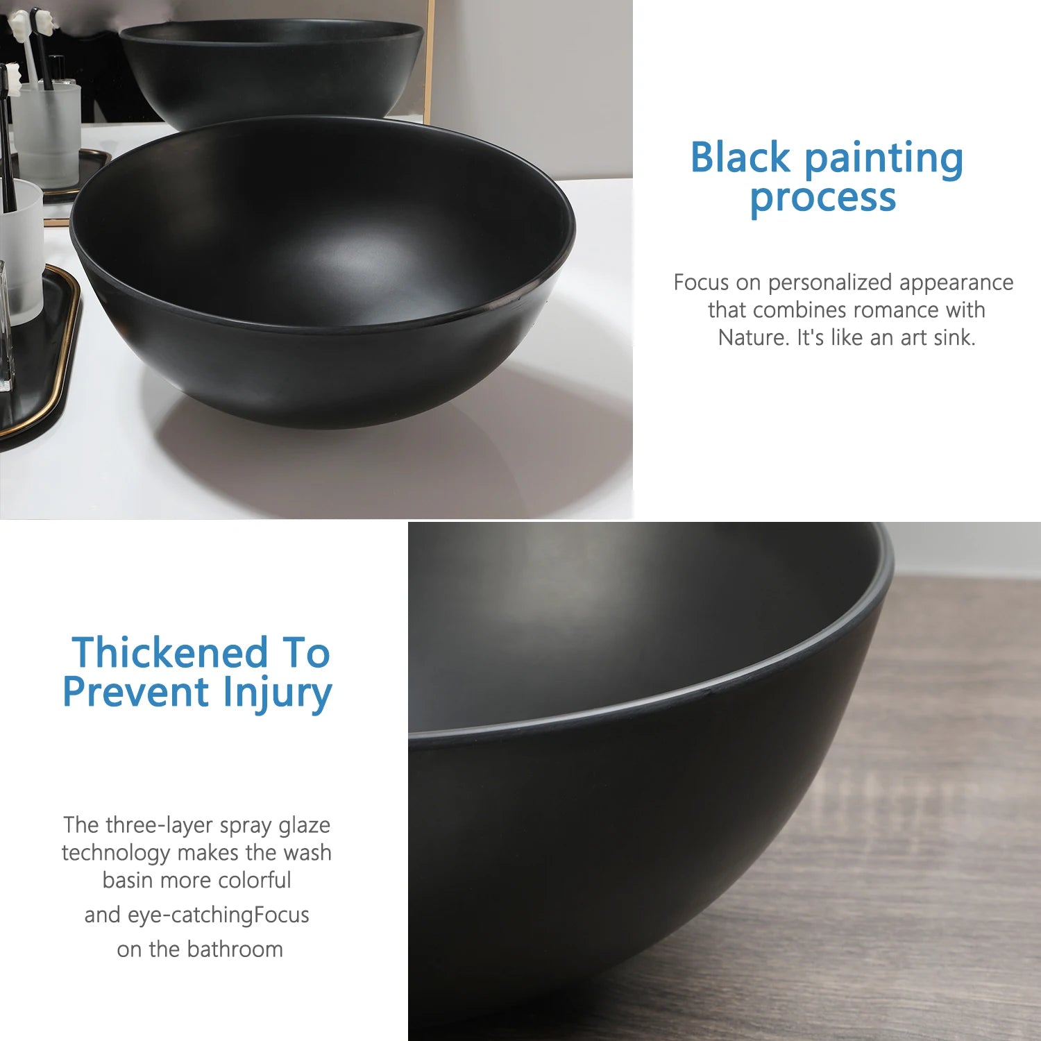 13" Round Stone Resin Vessel Sink with Drain Combo – Above Counter