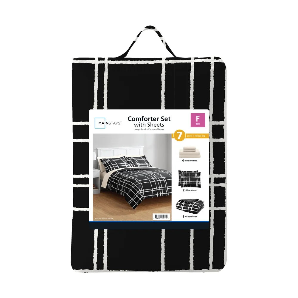 7-Piece Reversible Black & White Checker Comforter Set