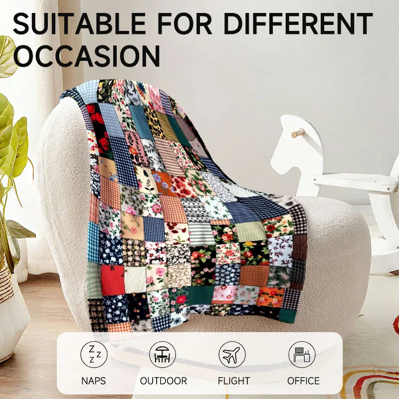 Cozy Floral Patchwork Flannel Blanket – Soft, Stylish, and All-Season Comfort