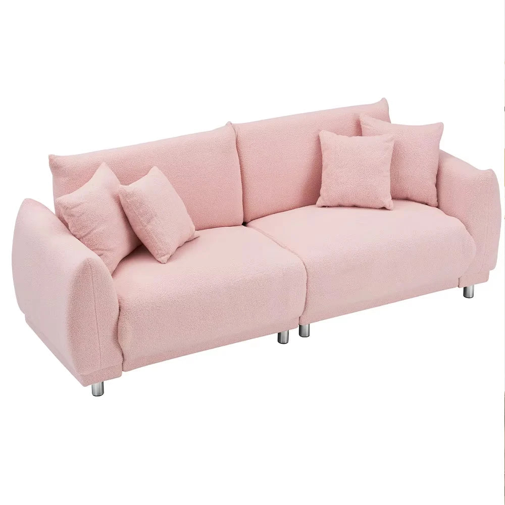 86.6-Inch Teddy Fleece Sofa with Four Throw Pillows