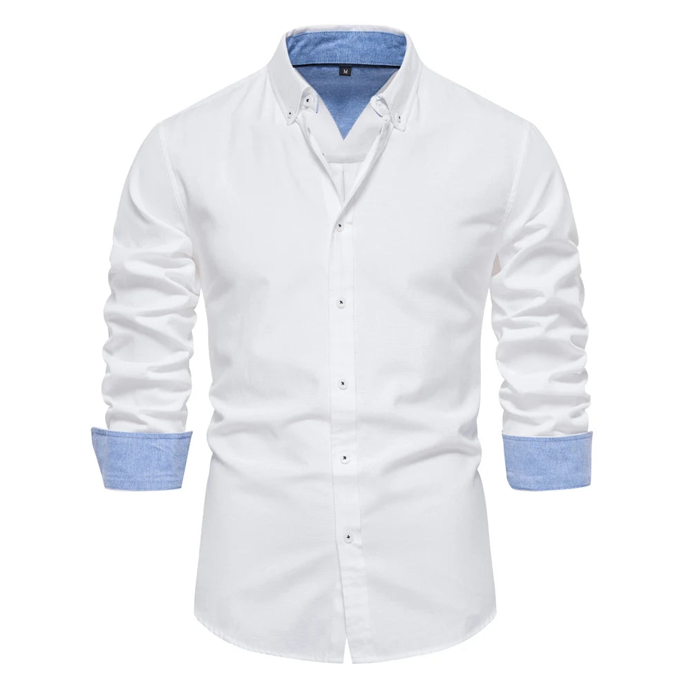 Men's Autumn Cotton Oxford Long Sleeve Shirt – Button Down, Versatile