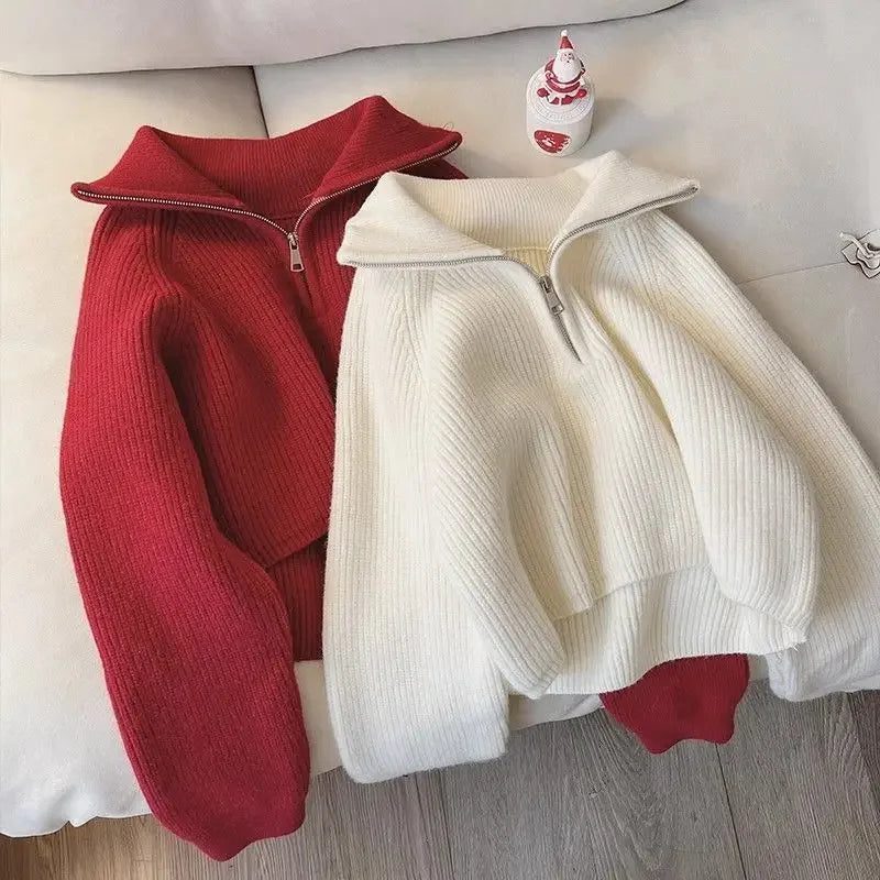 Half-Zip Collar Knit Sweater for Women