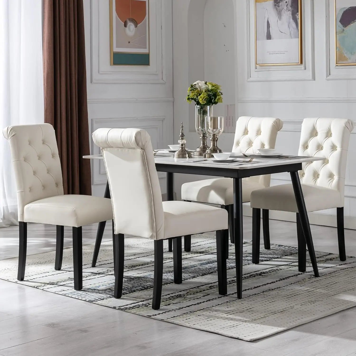 Set of 4 PU Leather Upholstered Dining Chairs