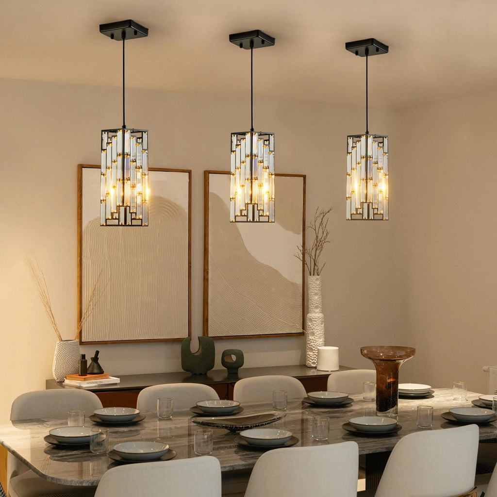 Luxury Hanging Crystal Pendant Light - 3 Pack, Adjustable, Black Finish