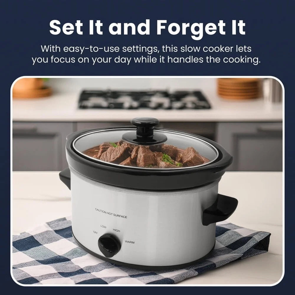 2 Qt Oval Stainless Steel Slow Cooker, Low/High/Defrost Settings