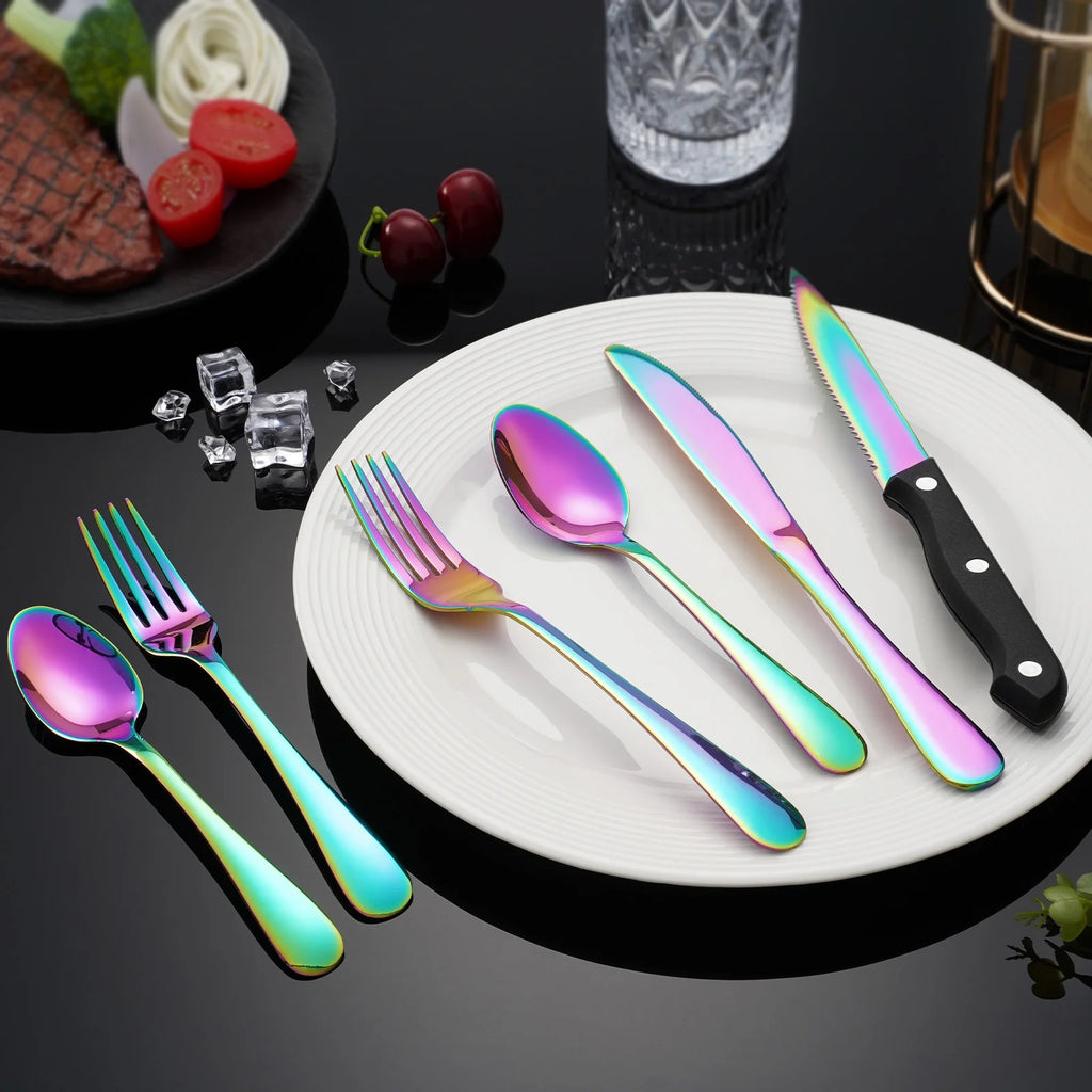 24PCS Rainbow Stainless Steel Flatware Set for 4
