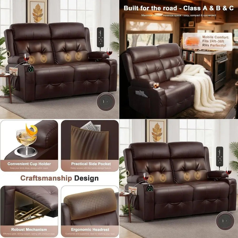Loveseat Recliner Sofa with USB-A & USB-C Charging Station
