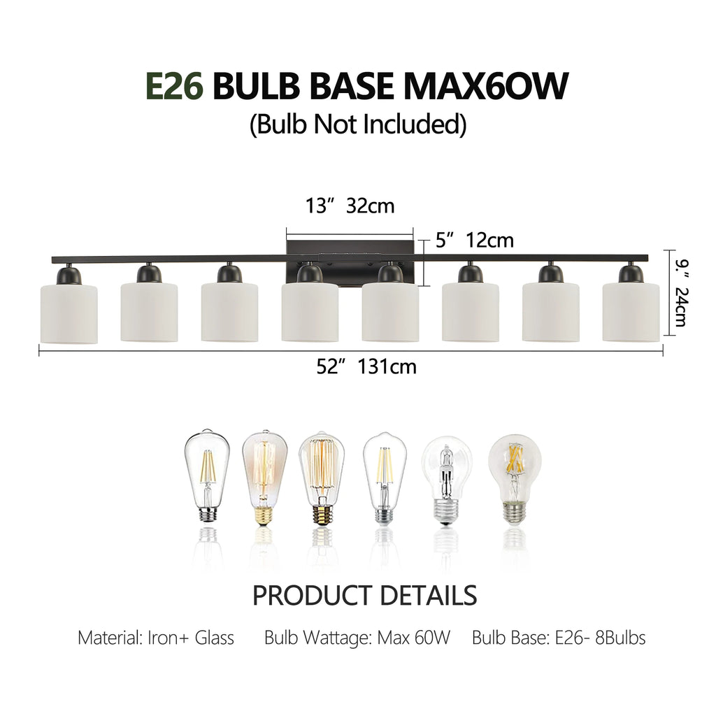Milk Glass Bathroom Vanity Light Over Mirror, Matte Finish with Frosted Glass