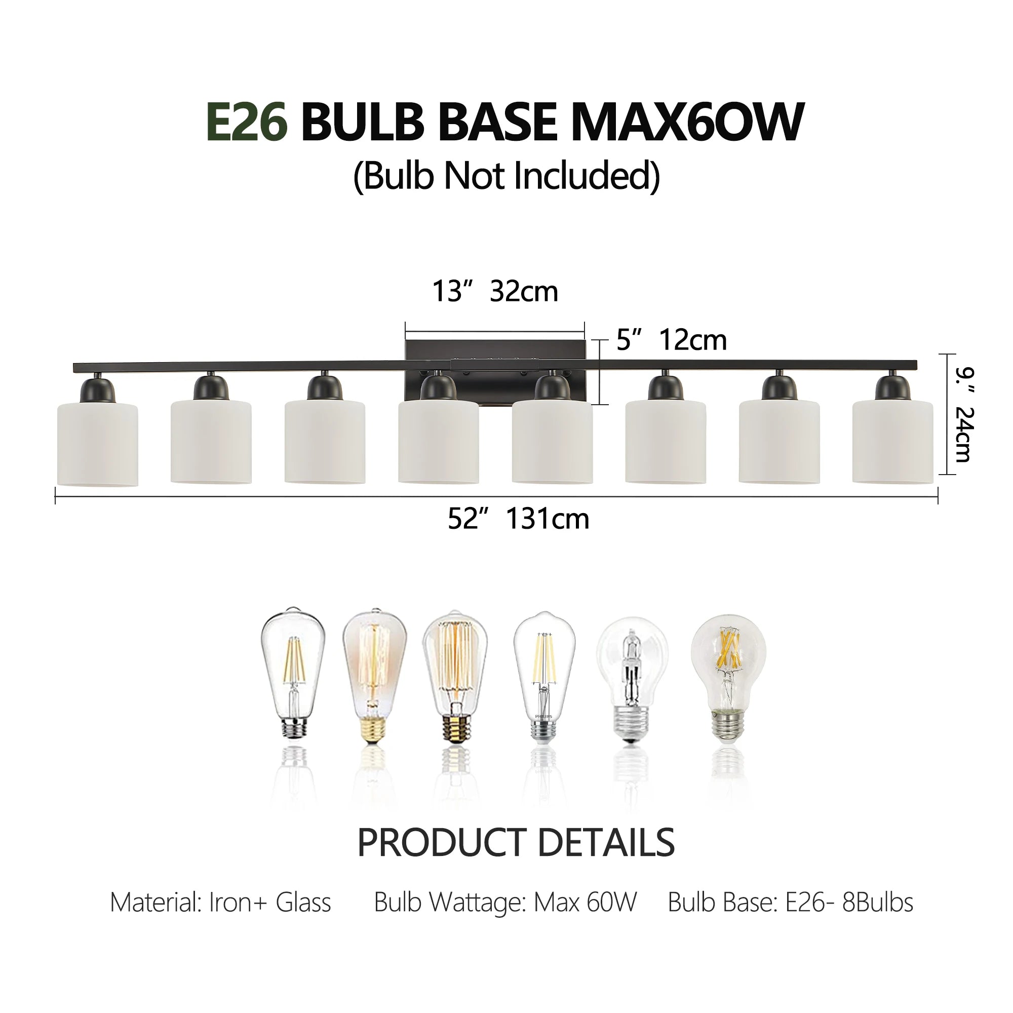 Milk Glass Bathroom Vanity Light Over Mirror, Matte Finish with Frosted Glass