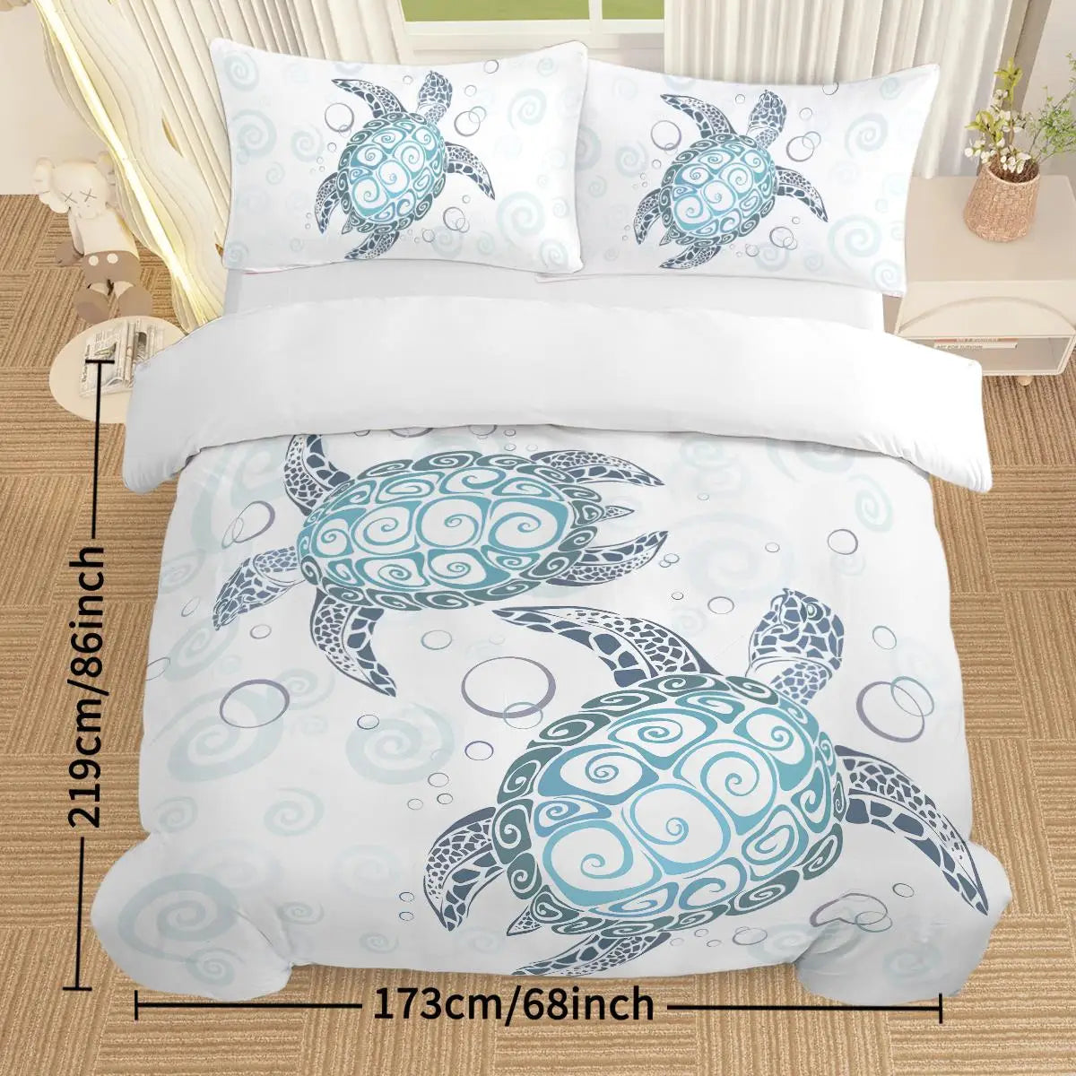 Aqua Teal Sea Comforter Set - 3 Piece Full Size Duvet Cover