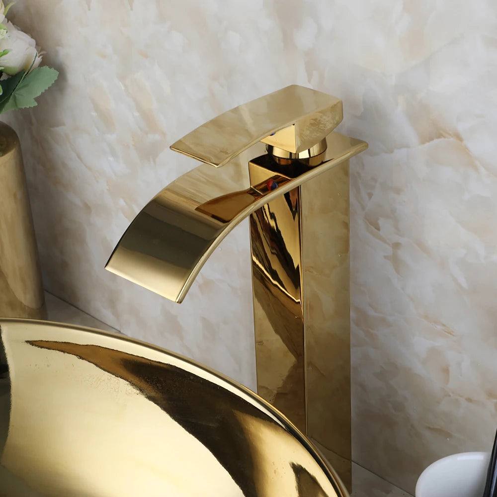 Luxury Large Gold Vessel Sink with Faucet Combo