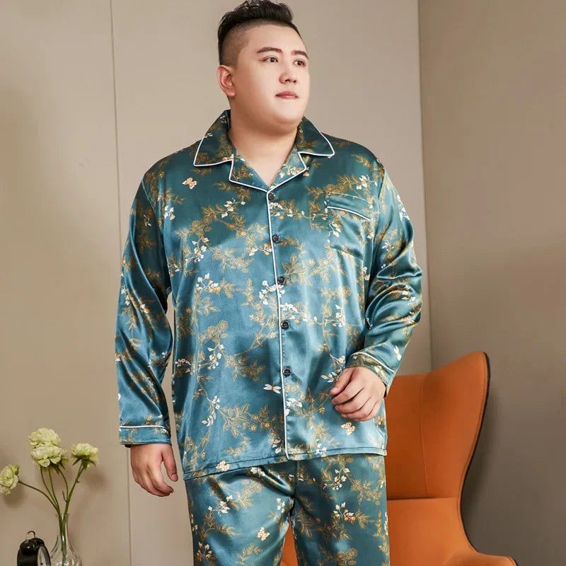 Plus Size Men’s Ice Silk Satin Pajama Set – Cool, Casual & Luxurious Sleepwear