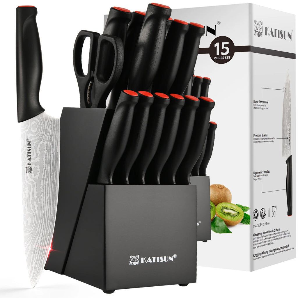15-Piece Damascus Pattern Kitchen Knife Block Set