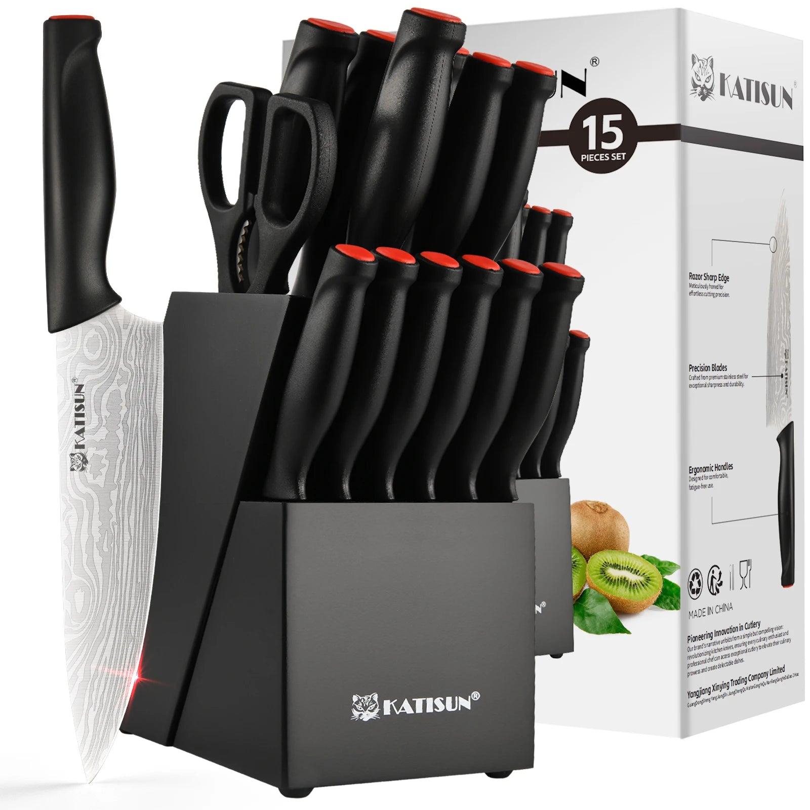 15-Piece Damascus Pattern Kitchen Knife Block Set