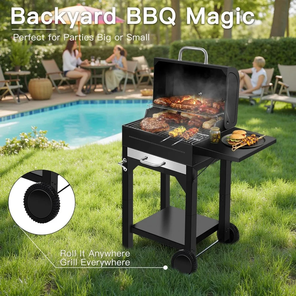 Sturdy Outdoor BBQ Grill with Offset Firebox – Heavy Duty Charcoal Smoker Combo